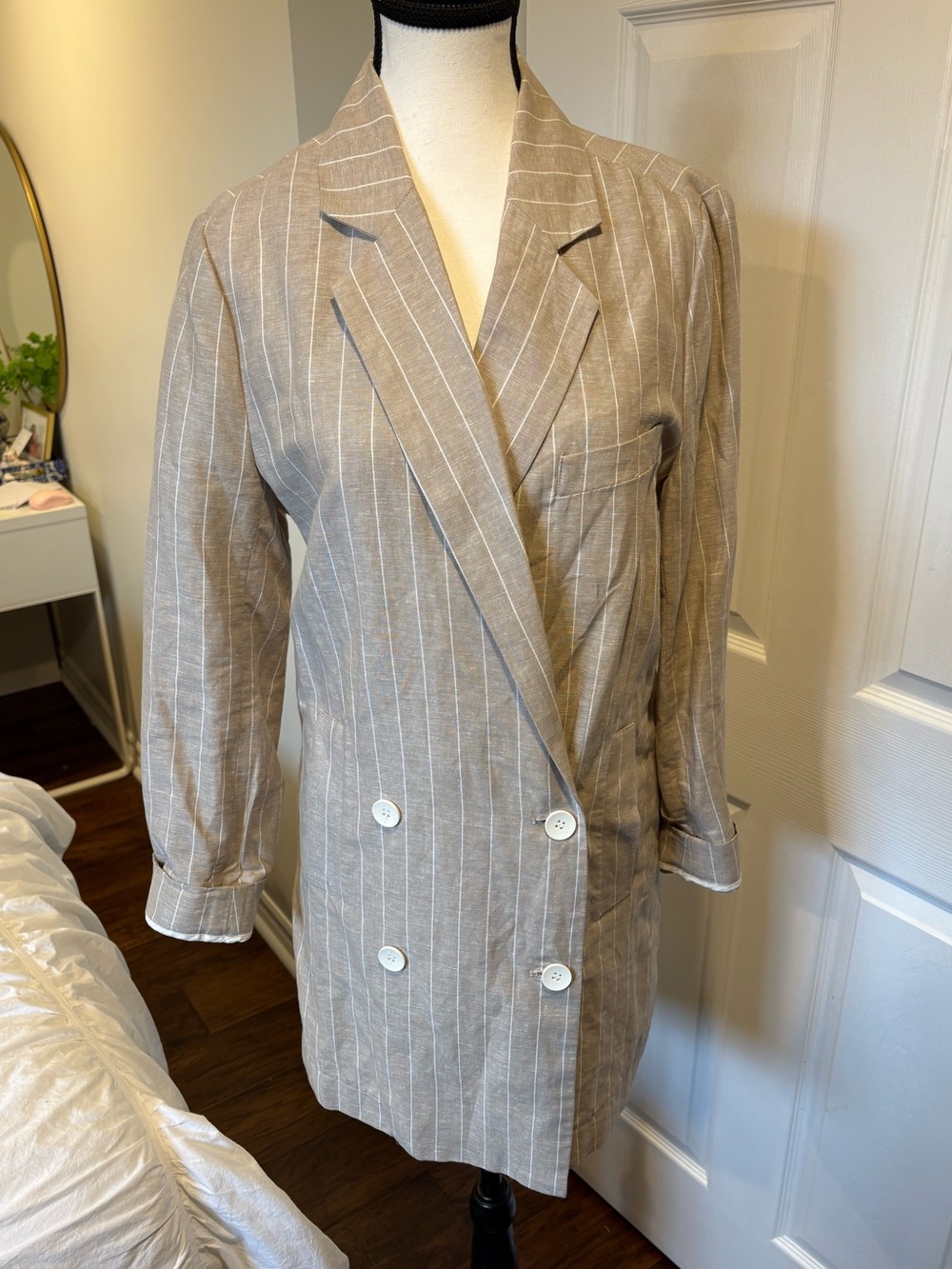 Gibson Latimer Linen Blend Double Breasted Blazer Dress Small